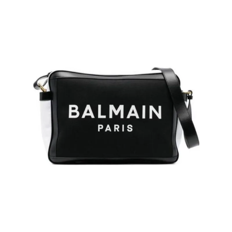 BALMAIN Cotton Diaper Bag, Shoulder Bag, Crossbody Bag Kids' Black/White-0