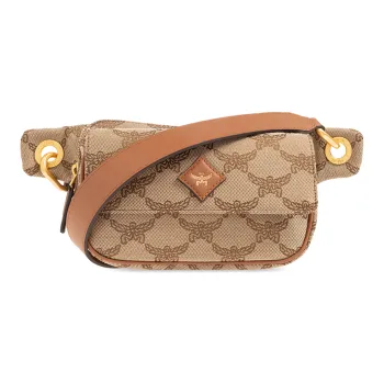 MCM Floral Pattern With Leather Trim One Shoulder Crossbody Fanny Pack Small Size Men's Beige