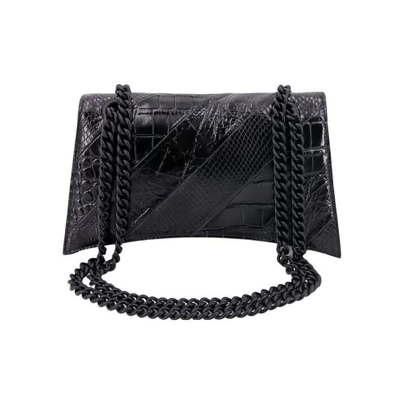 Balenciaga CRUSH Leather Handbags Shoulder Bags Women's Black-4