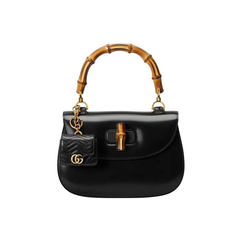 GUCCI Leather Keychain Charm Bag Accessory Women's Black-3