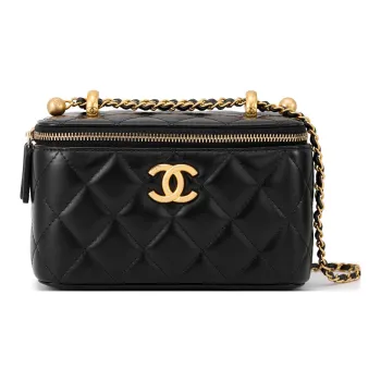 CHANEL Cow Leather Makeup Bag Box Bag Crossbody Bag Shoulder Bag Women's Black