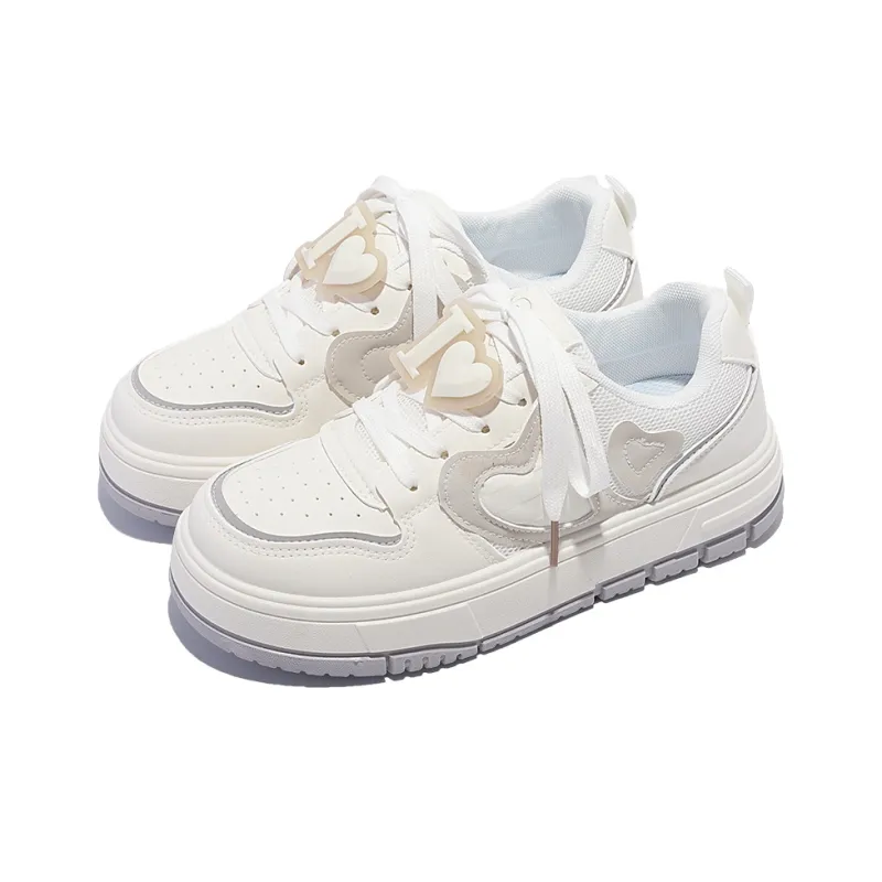 SNXR Anti-Slip And Wear-Resistant Height Increasing Low-Top Skateboard Shoes Women's White Gray-3