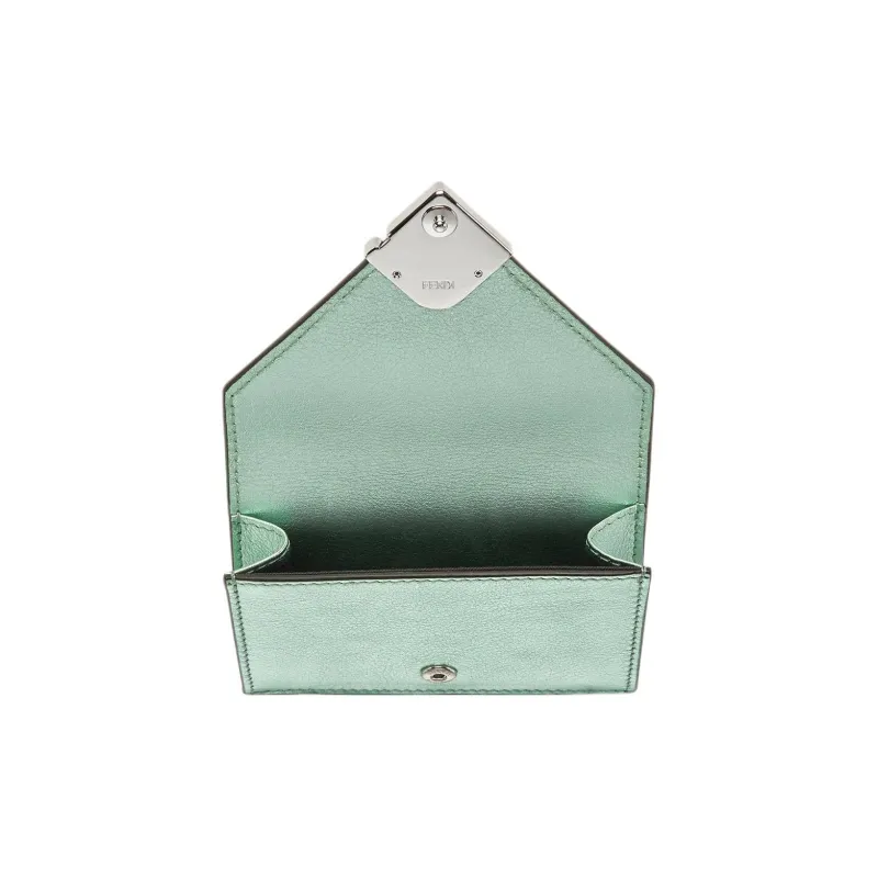 FENDI FF Diamonds Series Layered Leather Wallet Medium Size Women's Green-2