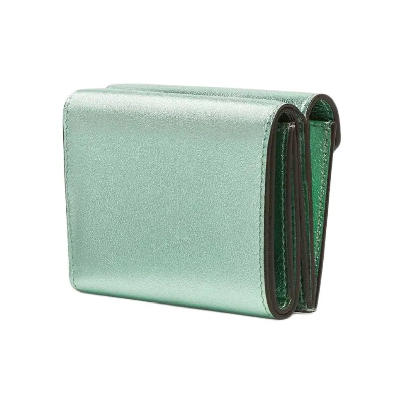 FENDI FF Diamonds Series Layered Leather Wallet Medium Size Women's Green-1