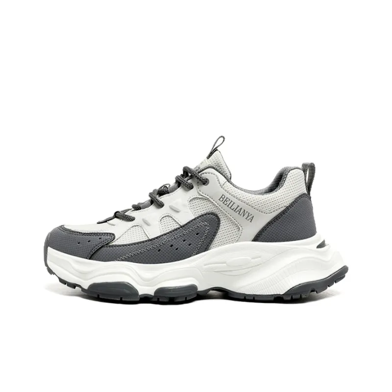 BEILIANYA Chunky Sneakers Unisex Low Top Beige Green/White Gray-8