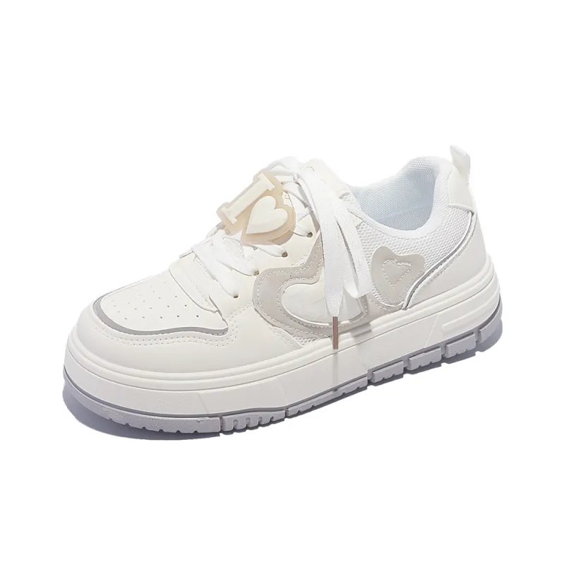 SNXR Anti-Slip And Wear-Resistant Height Increasing Low-Top Skateboard Shoes Women's White Gray-2