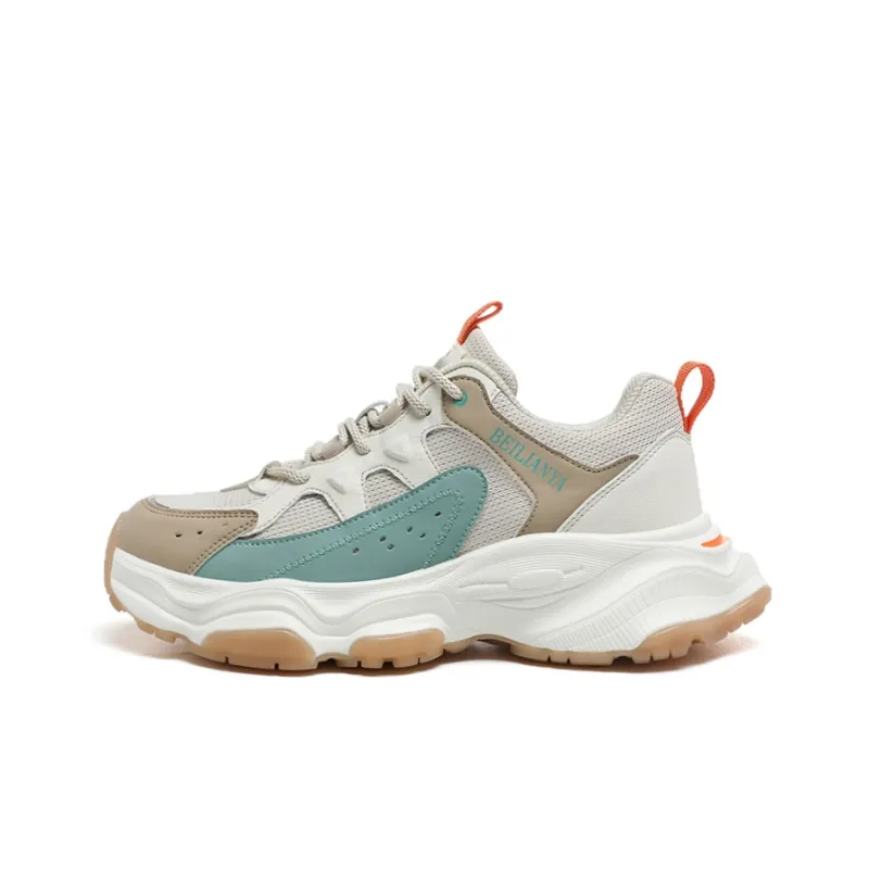 BEILIANYA Chunky Sneakers Unisex Low Top Beige Green/White Gray-0
