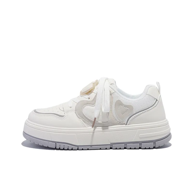SNXR Anti-Slip And Wear-Resistant Height Increasing Low-Top Skateboard Shoes Women's White Gray-0