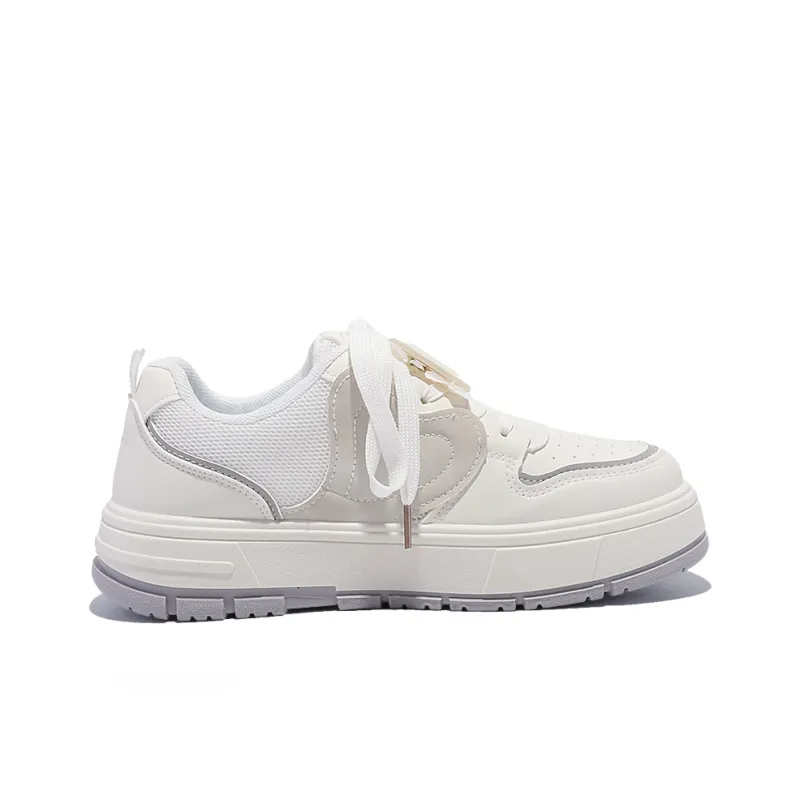 SNXR Anti-Slip And Wear-Resistant Height Increasing Low-Top Skateboard Shoes Women's White Gray-1