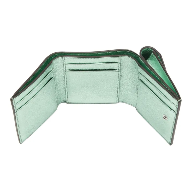 FENDI FF Diamonds Series Layered Leather Wallet Medium Size Women's Green-3