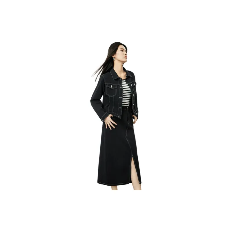 SENTUBILA Two Piece Skirt Sets Women's Denim Black-1