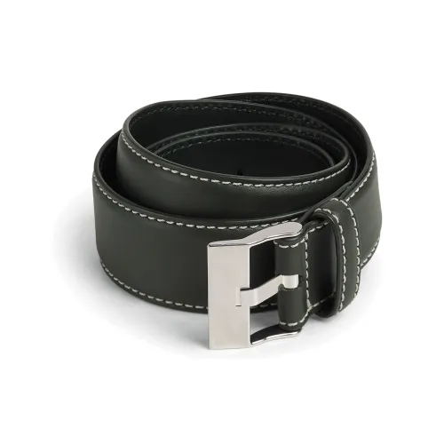 Bottega Veneta Solid Color Design Pin Buckle Leather Belts Men's Green Width 3.5CM