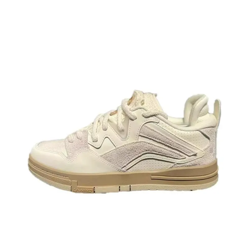 LiNing Wave Anti Slip Wear Resistant Low Top Skateboard Shoes Men's Ecru-0