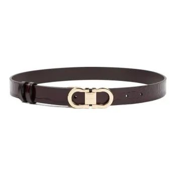 FERRAGAMO Crocodile Embossed Smooth Buckle Leather Belts Women's Umber Width: 2.5CM