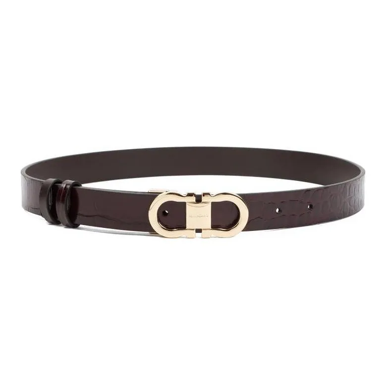 FERRAGAMO Crocodile Embossed Smooth Buckle Leather Belts Women's Umber Width: 2.5CM-0