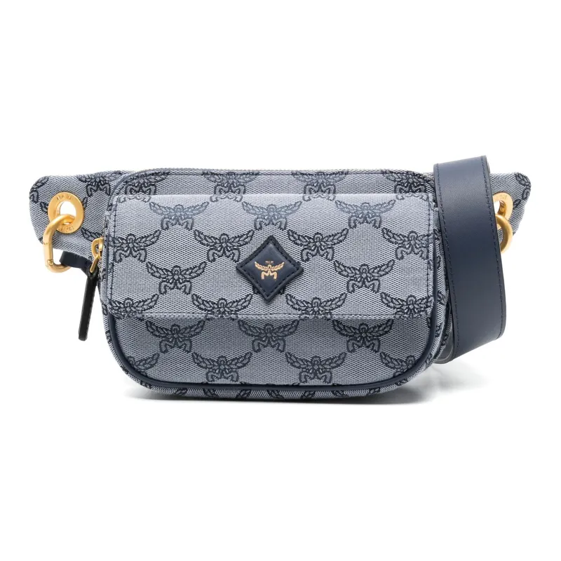 MCM Leather Trim In Tiffilla One Shoulder Crossbody Fanny Pack Trumpets Men's Blue-0