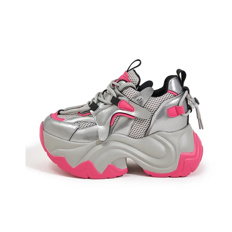 Milan Love Song Cushioning Height Increasing Wear-Resistant Slip-Resistant Low-Top Chunky Sneakers 8cm Women's-0