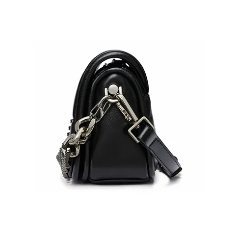 RED DRAGONFLY Cow Leather With Microfiber Synthetic Leather Shoulder Bag, Crossbody Bag Women's Black/Silver-2