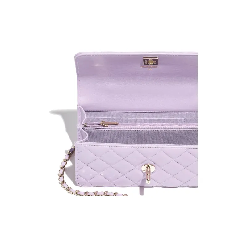CHANEL Lambskin Rhinestone Gold Metal Handbag, Shoulder Bag, Crossbody Bag Women's Light Purple-2
