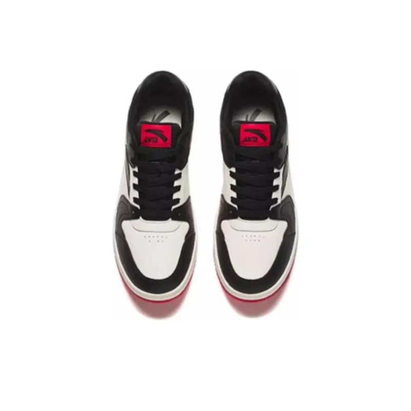 ANTA Skateboard Shoes Men Low Top Ivory White/Black/University Red-2
