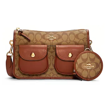 COACH Pennie Canvas Leather Biker Bag 3 in 1 Shoulder Bag Crossbody Bag Handbag Large Size Women's Brown