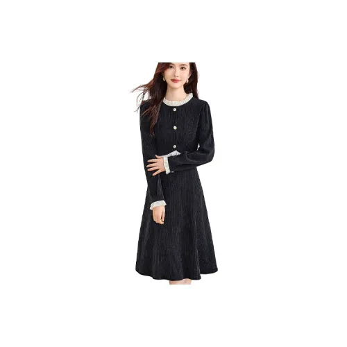 Like the age of water Long-Sleeved Dresses Women's Black