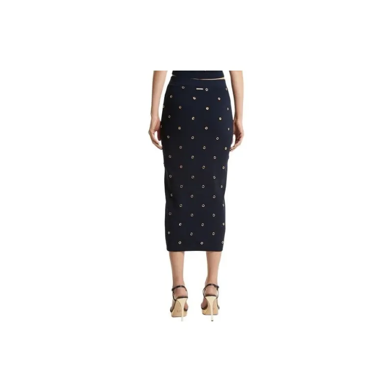 MICHAEL KORS Grommet Embellished Stretch Knit Pencil Skirt Casual Long Skirts Women's Blue-1