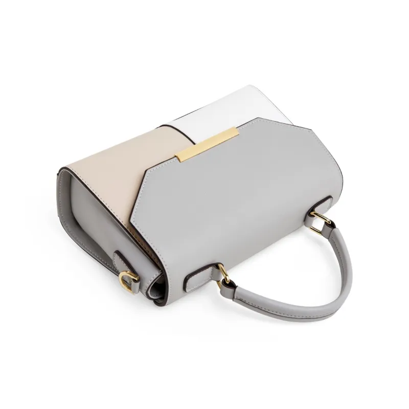 L'ALPINA Cow Leather Handbags Shoulder Bag Crossbody Bag Regular Women's Gray & Apricot White-3