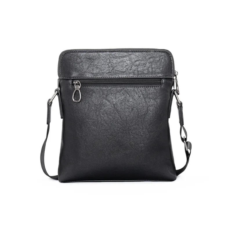 COW Microfiber Synthetic Leather Shoulder Bag Large Size Men's Black-2