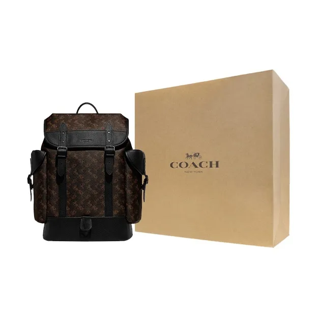 COACH Hitch Cow Leather Patchwork PVC Backpack Large Size Men's Dark Brown-6
