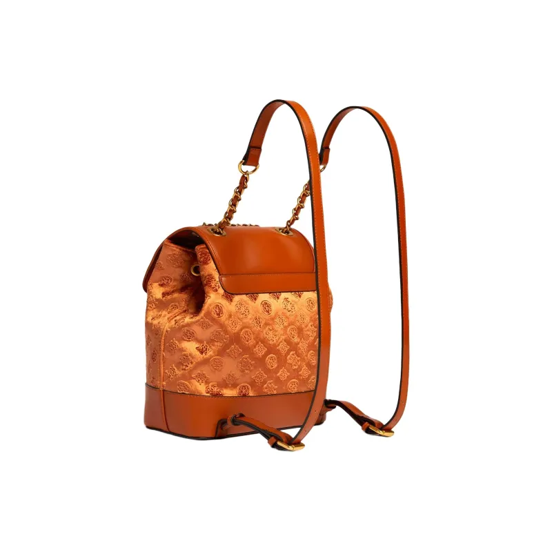 GUESS Velvet Artificial Leather Backpack Women's Brown-1