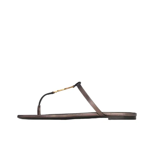 SAINT LAURENT Cassandra Logo Plaque Slides Women's