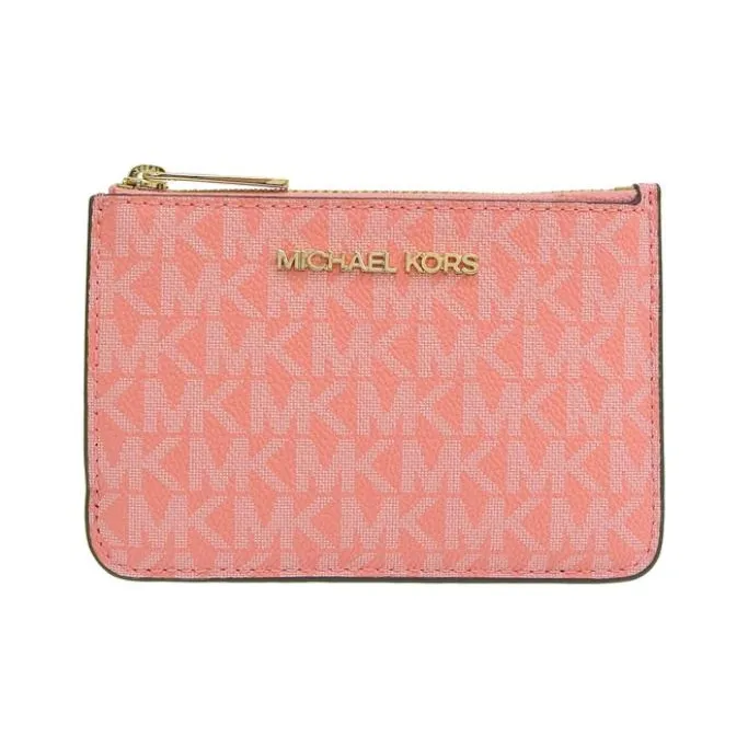 MICHAEL KORS Jet Set Travel Coated Canvas Card Holder Wallet Women's Grapefruit Red-0
