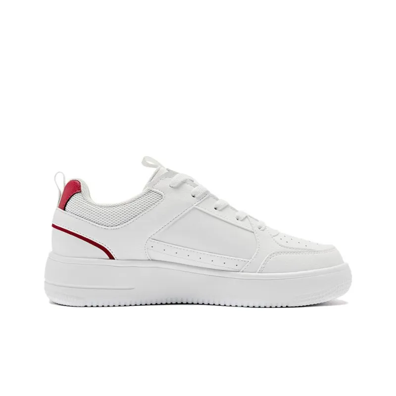 QIAODAN Small White Shoes Lightweight Wear Resistant And Slip Resistant Low Top Skateboard Shoes Women's White Red-1