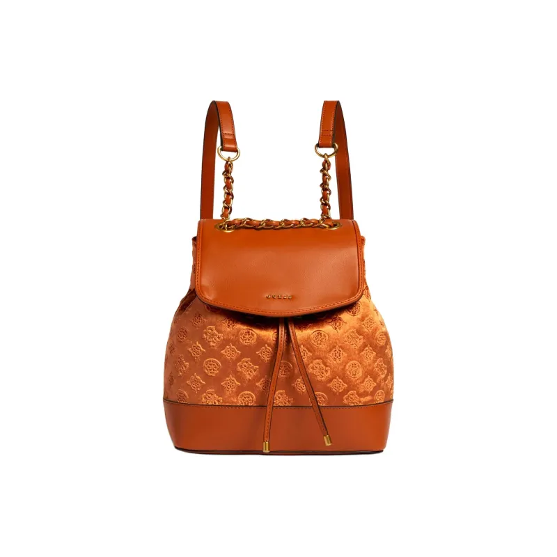 GUESS Velvet Artificial Leather Backpack Women's Brown-0