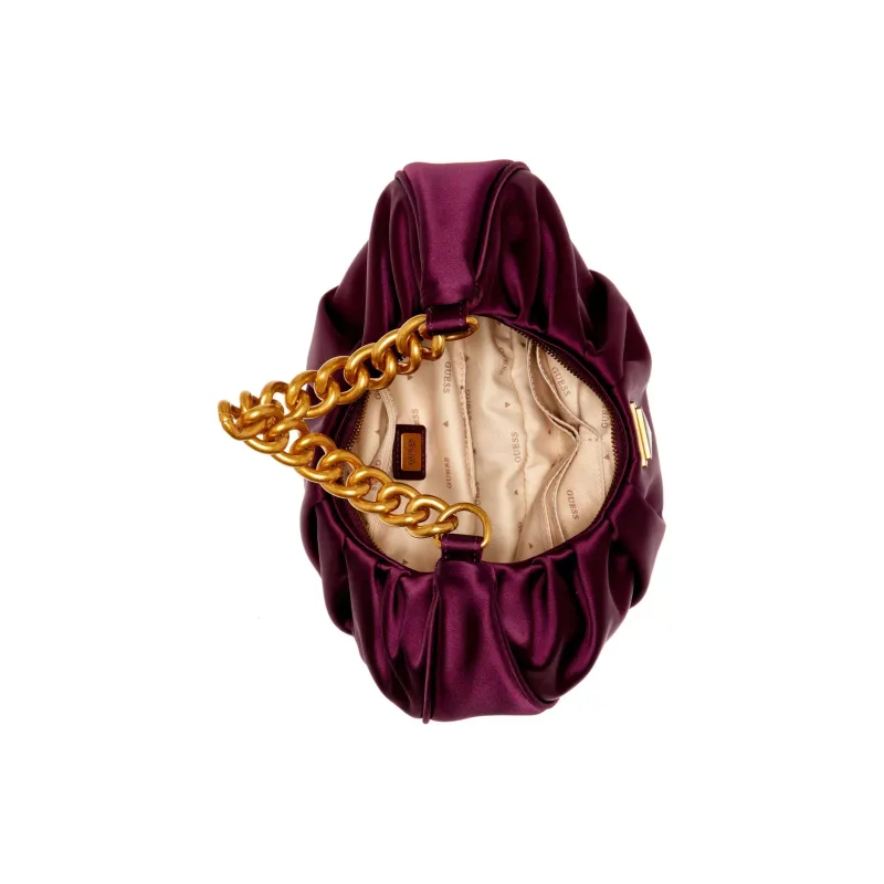 GUESS Pleated Satin Fabric Handbag Shoulder Bag Women's Purple Crystal-3