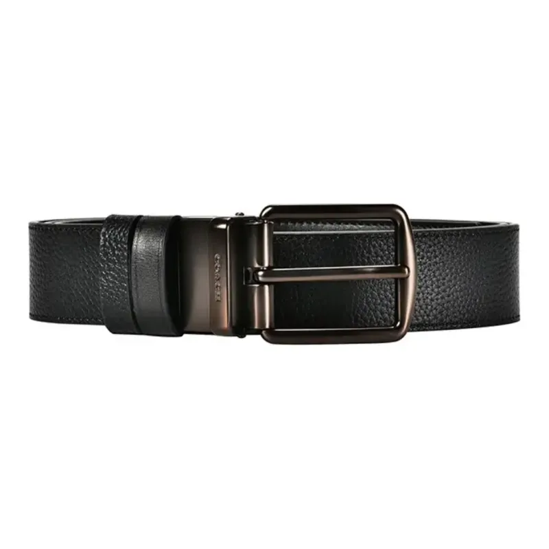 COACH Cut-Out Horse-Drawn Carriage Buckle Replaceable Smooth Buckle Pin Buckle Leather Belts Men's Black Width: 3.8cm-2