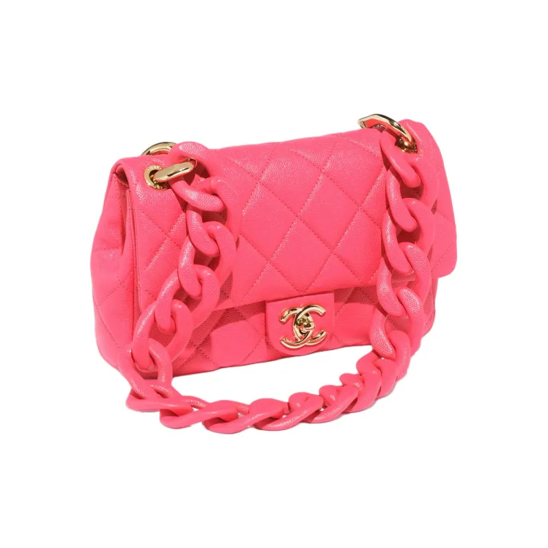 CHANEL Grain Caviar Cow Leather Crossbody Bag, Shoulder Bag Trumpets Women's Fuchsia-1