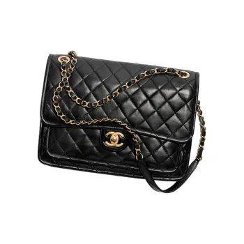 CHANEL Shiny Lambskin Shoulder Bag Crossbody Bag Extra Large Women's Black