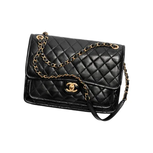 CHANEL Shiny Lambskin Shoulder Bag Crossbody Bag Extra Large Women's Black