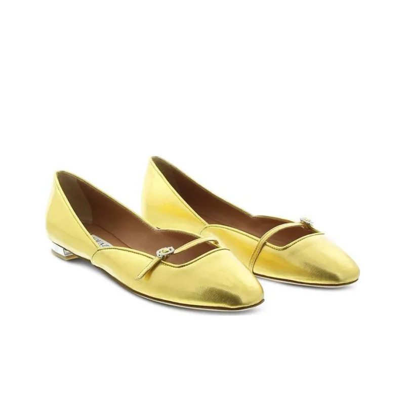 AQUAZZURA Crystal-buckle Leather Ballerina Shoes-2