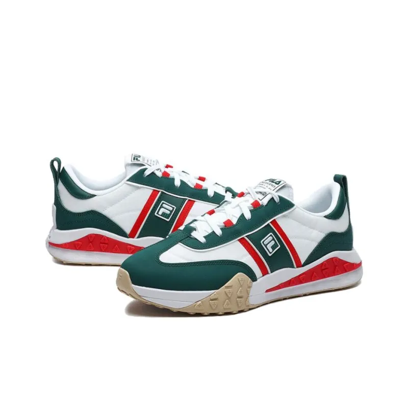 FILA Brick Cushioning Anti Slip And Wear Resistant Support Lightweight Rebound Low Top Casual Shoes Men's White Green-3