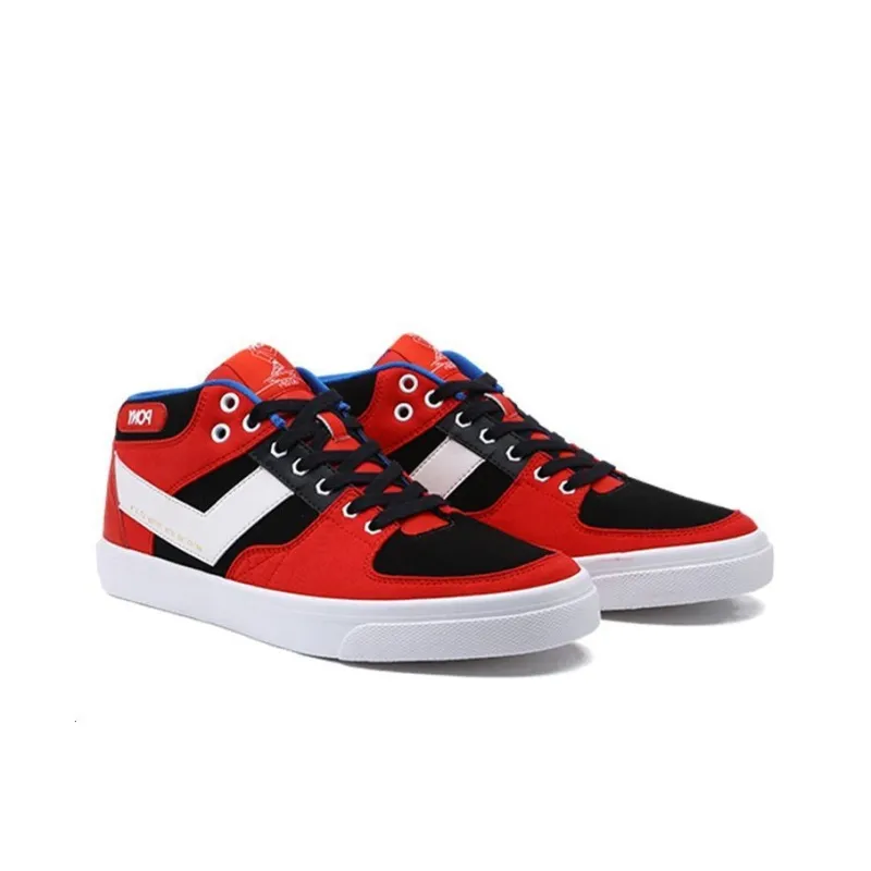 PONY Durable Lightweight And Breathable Mid Top Skateboard Shoes Men's Red White Black-2
