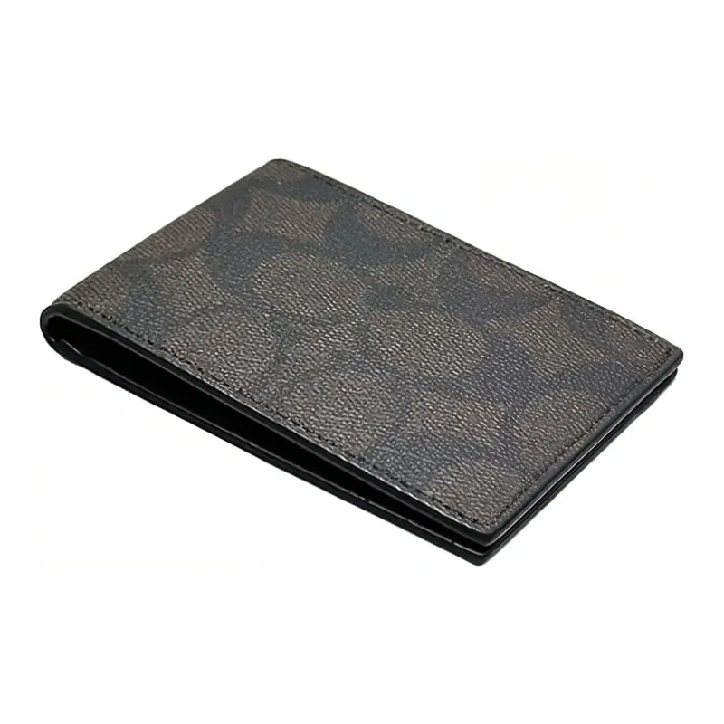 COACH Billfold Wallet Coated Canvas With Leather Card Slot Document Set Coin Purse Wallet Regular Unisex Coffee-2