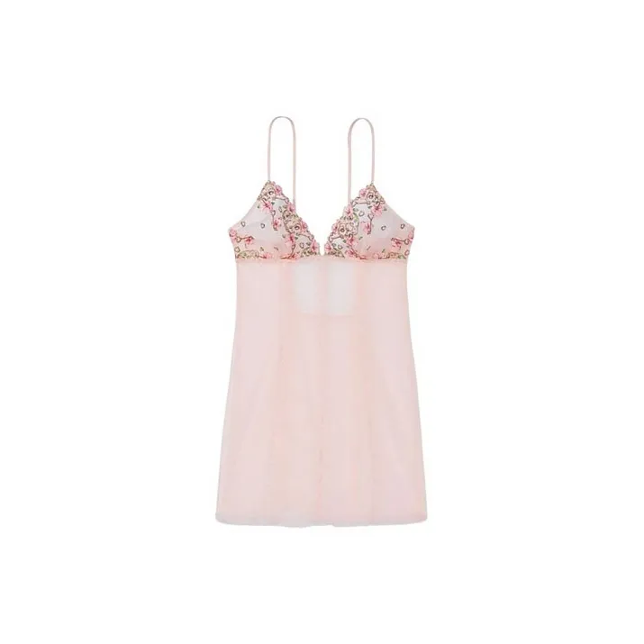 VICTORIA'S SECRET Nightgown Women's Light Pink Floral Embroidery-0