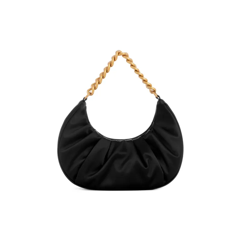 GUESS Pleated Satin Fabric Handbag Shoulder Bag Women's Black-2