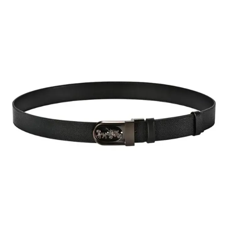 COACH Horse Carriage Pattern Design Plate Buckle Leather Belts Men's Black 3.7CM-1