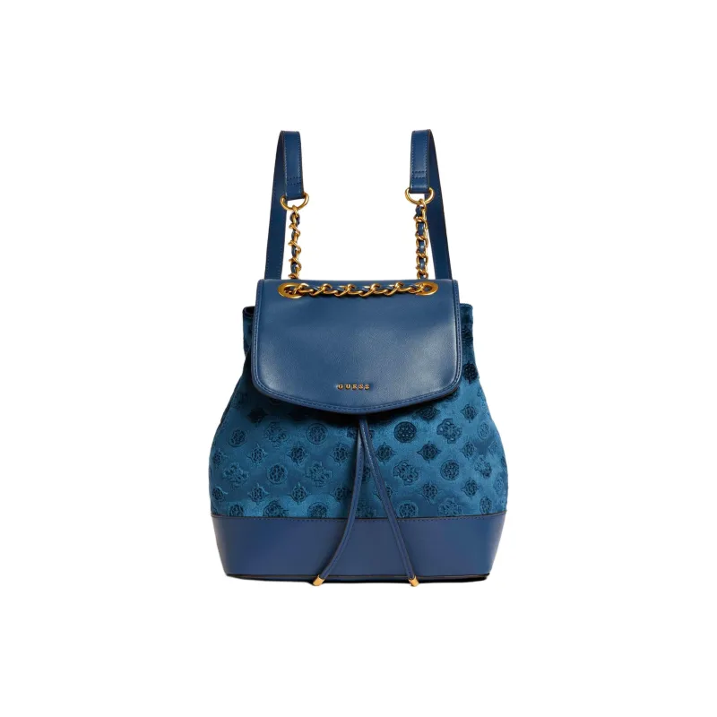 GUESS Velvet Artificial Leather Backpack Women's Marine Blue-0