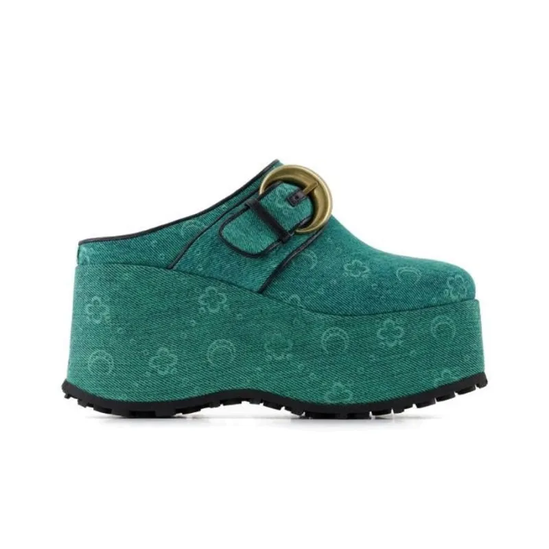 Marine Serre Regenerated Denim Monogram Clogs-1