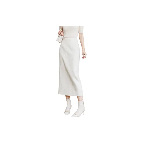 Late White Casual Long Skirts Women's Off White